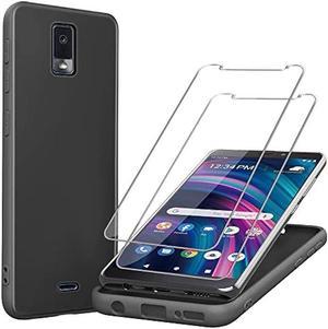 RTYJZ for BLU View 3 Case with 2 Pack Tempered Glass Screen Protector Shockproof Soft Silicone Protective Phone Cover Case for BLU View 3 B140DL Black