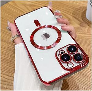 IKWZ Magnetic Clear Case for iPhone 13 Pro Max Case Compatible with MagSafe Camera Protector Electroplate Edge Shockproof Soft Case for iPhone 13 Pro Max Case 67 Inch Nature Red