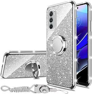 Case for Moto G Stylus 5G 2022 NOT 20214G Motorola Phone with Ring Kickstand Lanyard Bumper Shockproof Full Body Protection  Silver