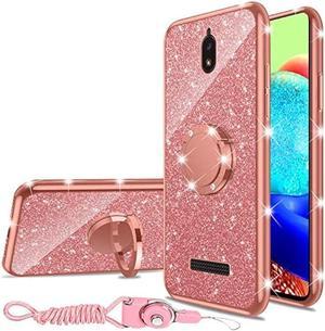 nancheng for Blu View 2 Case for Women Girls Glitter Luxury Sparkles Cute TPU Silicone Slim Phone Case with Bling Diamond Rhinestone Bumper Ring Stand  Strap Case for Blu View 2 B130DL Rose Gold