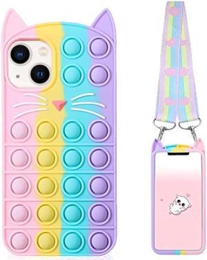 GDDJONG Pop Phone Case for iPhone 13 Kawaii for iPhone 13 Case Fidget Stress Relief Push Pop Bubble Case for iPhone 13 3D Cartoon Funny Kawaii Cat Cute Soft Silicone Cover Case for iPhone 13