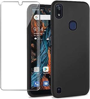 YJROP for Verve Connect Case with Tempered Glass Screen Protector Silicone Bumpers Anti-Scratch Shockproof Protective Phone Case Cover for Consumer Cellular Verve Connect (ZTE Z6103)(Black)