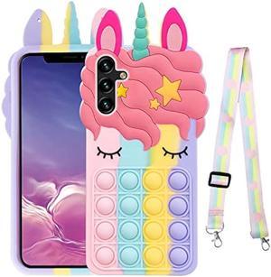 nancheng Pop It Phone Case for Galaxy A13 5G Case Girls Silicone Bubble Fidget Cartoon Push Pop Toys with Strap Cute Funny Kawaii Stress Relief Protective Cover for Samsung Galaxy A13 5G  Rainbow