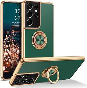 BENTOBEN Compatible with Samsung Galaxy S21 Ultra Case with 360° Ring Holder, Shockproof Slim Kickstand Magnetic Women Men Protective Phone Case for Galaxy S21 Ultra 6.8 inch,Midnight Green/Gold