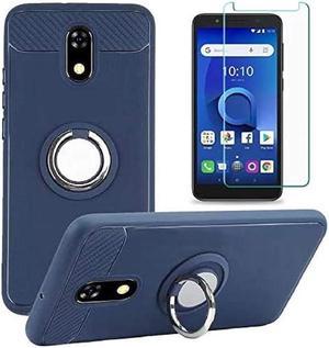 TracFone BLU View 2 Case with Tempered Glass Screen Protector Rotating Ring Magnetic Car Mount 360Kickstand Holder Fashion Soft TPU Protection Cover Case for BLU View 2 Blue