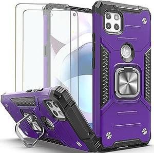 AYMECL for Motorola Moto One 5G Ace Case with Nano ExplosionProof Film 2 Pack Military Grade Shockproof with Kickstand Protective Case for Motorola Moto One 5G AcePurple