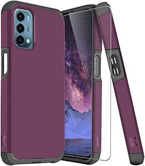TJS Compatible with OnePlus Nord N200 5G Case with Tempered Glass Screen Protector Dual Layer Hybrid Shockproof Drop Protection Impact Cover Phone Case for OnePlus Nord N200 5G Purple