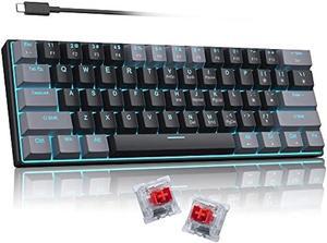 60 Percent Mechanical Gaming Keyboard,Gray&Black Mixed Color Keycaps Gaming Keyboard with Red Switches, Detachable Type-C Cable Mini Keyboard with Powder Blue Light for Windows/Mac/PC/Laptop