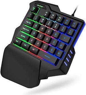 One Hand RGB Gaming Keyboard,USB Wired Rainbow Letters Glow Single Hand Keyboard with Wrist Rest Support Multimedia Keys, Backlit Ergonomic Mechanical Feeling Keyboard for Game