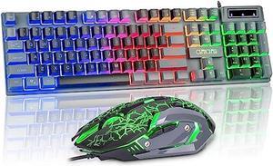 CHONCHOW Gaming Keyboard and Mouse Combo LED Backlit 104Keys Full Size Keyboard Light Up USB Wired Mechanical Feel 3600 DPI Gaming Mic for Windows PC Mac Xbox Gamer