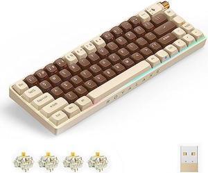 ROYALAXE X ProtoArc R68 TKL Mechanical Keyboard, Hot Swappable Wired/Bluetooth 5.0/2.4G Wireless Keyboard with RGB Light for Windows & Mac, PBT Keycaps, Gateron G Yellow Pro Switch, Lava Brown
