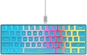 DGG 60% Wired Gaming Keyboard, Pudding Keycaps with Translucent Layer, RGB Backlit Ultra-Compact Small Keyboard, Waterproof Mini Compact 61 Keys Keyboard for PC/Mac Gamer, Typist, Travel, Blue