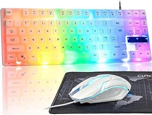 Small White Gaming Mouse and Keyboard, CHONCHOW Rainbow LED Light Up Keyboard 87-Key, 7 Color Breathing Mode LED Light Gaming Mouse 4 Levels of DPI, White Keyboard and Mouse for PC laptop Xbox PS4 PS5