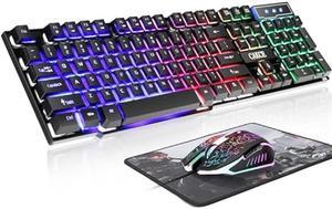 RGB Gaming Keyboard and Colorful Mouse Combo,USB Wired LED Backlight Gaming Mouse and Keyboard for Laptop PC Computer Gaming and Work,Letter Glow,Mechanical Feeling