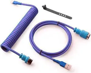 GUNMJO Pro Custom Coiled USB C Cable for Gaming Keyboard, Double-Sleeved Mechanical Keyboard Cable with Detachable Metal Aviator, 1.5M USB-C to USB-A, Nebula Color