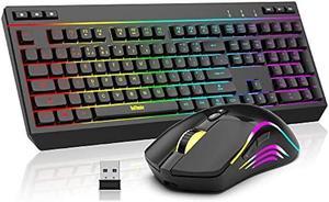 RedThunder K20 Wireless Keyboard and Mouse Combo, Full Size Anti-Ghosting Keyboard with Multimedia Keys + 7D 4800DPI Optical Mice, Rechargeable RGB Gaming/Office Set for PC Laptop Mac Xbox (Black)