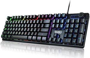 TNBIU Gaming Keyboard, 105-Key Wired Membrane Keyboard, Rainbow LED Backlit Keyboard, Floating Keycap Design, Aluminum Alloy Panel, Stylish Appearance Design, Suitable for Desktop, Computer, PC