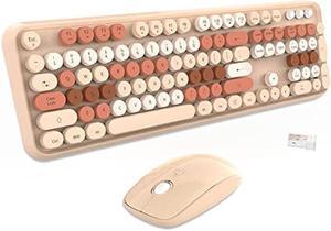 SADES V2020 Keyboard and Mouse Combo, Colorful Wireless Keyboard with Round Keycaps,2.4GHz Dropout-Free Connection,Long Battery Life,Cute Wireless Mouse for PC/Laptop/Computer (MilkTea Color)