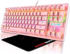 FELICON Mechanical Gaming Keyboard 87 Keys Compact Tenkeyless Rainbow LED Backlit Illuminate Wired Computer Keyboard with Blue Switches and Mouse Pad for Windows PC Gamers