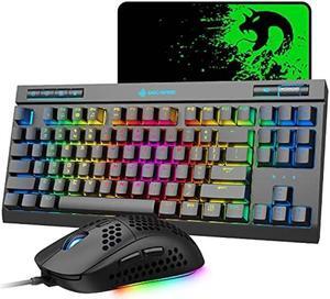 Mechanical Keyboard and Mouse Combo Blue Switch 18 RGB 87 Keys Anti-Ghosting Gaming Keyboard with Hand Rest 6 Button Lightweight Game Mouse up 6400 DPI, Large Mouse Pad for PC Gamer Computer Desktop
