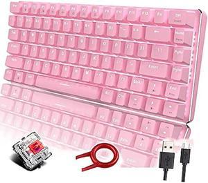 FELICON Pink Mechaincal Gaming Keyboard and Mouse Pad Combo Blue Switches USB Wired White Backlit Compact 82 Keys Anti-ghosting,Compatible with Windows PC Laptop Mac Game Office