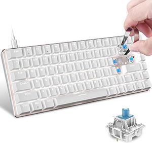 60% Mechanical Gaming Keyboard,Hot Swappable Compact 82 Keys Wired Mechanical Keyboard with White LED Backlit,Detachable Type-C Cable,Ergonomic Design,for Windows PC Gamers(Blue Switch,White)
