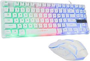 CHONCHOW Gaming Keyboard and Mouse White,LED Backlit 87key Wired Small Keyboard and Mouse 3600DPI 19 Anti-Ghosting Waterproof Compatible with Desktop Windows PC Gamers Mac OS X Linux iOS