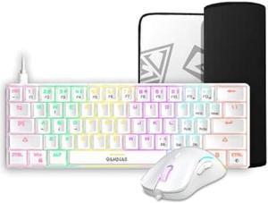 GAMDIAS Zeus Hermes E4 3-in-1 Combo, 60% Multi-Colored Mechanical Keyboard, RGB 12800 DPI Ergonomic Mouse, Non-Slip Extended Gaming Mouse Mat, White
