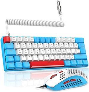 LexonElec T60PRO 60% Mechanical Keyboard and Mouse Combo+Coiled USB C Cable, Compact RGB LED Backlit Keyboard, Linear Red Switch, 6400 DPI Programmable RGB Mouse for PC Mac Gamer(Blue&White)