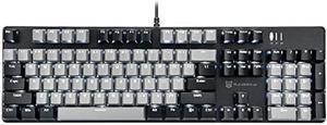 Qisan Mechanical Gaming Keyboard Full Size 104 Keys US Layout Wired Blue Switch Backlit Keyboard with Black & Grey Color