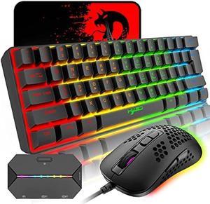 Gaming Keyboard and Mouse Combo,61 Keys Compact Backlit Mechanical Feel Keyboard,ps4 Converter Adapter,RGB Backlit 2400 DPI Lightweight Gaming Mouse with Honeycomb Shell for Windows PC Gamers