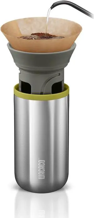 WACACO Cuppamoka Pour-Over Coffee Maker, Portable Drip Coffee Maker with 10 Cone Paper Filters, Manually Operated, Stainless Steel Coffee Brewer, 10 fl oz