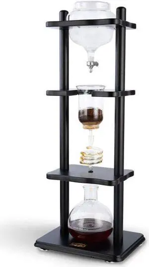 Yama Cold Brew Maker I Ice Coffee Machine With Slow Drip Technology I Makes 6-8 cups (32oz), Large Capacity Cold Brew Coffee Tower, Black Wood Straight Frame