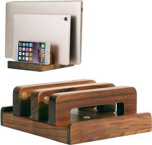 Booinxaa Vertical Laptop Stand Laptop Holder  Adjustable Dock Dual Laptop Vertical StandCompatible with All MacBook Pro Air iPad Surfaces Upright Laptop Holder for DeskHandmadeWalnut Wood