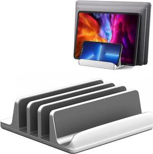 Vertical Laptop Stand [Updated Version], 3 Slot Desktop Stand Holder with Adjustable Dock, 4 in 1 Design Space-Saving Laptop Stand for Desk MacBook/Surface/Samsung/HP/Dell/Chrome Book (Silver)