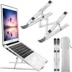 Laptop Stand for Desk Ergonomic Design Adjustable Aluminum Foldable Portable Computer Stand Compatible with MacBook Air Pro HP   More 10-15.6Inch and Tablets (Silver)