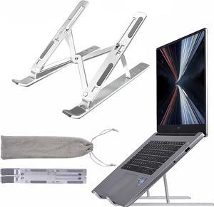 OWL K Laptop Stand for Desk, Computer Stand Adjustable Height Ergonomic Portable Aluminum Laptop Riser, Foldable Multiple 7 Angles Anti-Slip Laptop Holder Compatible with 9-15.6 inch Laptops (Silver)
