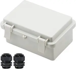 Zulkit Junction Box ABS Plastic Dustproof Waterproof IP65 Electrical Boxes Hinged Shell Outdoor Universal Project Enclosure with 2 Cable Glands 5.9 x 3.9 x 2.8 inch (150x100x70mm)(Outer Size)