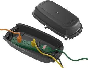 D-Line Outdoor Weatherproof Electrical Cable Box, IP54 Rated for Safe Outdoor Use, Power Strip Enclosure, Plug Protector, Garden Extension Cord Cover - 11.4in (L) x 4.92in (W) x 4.33in (H) - Black