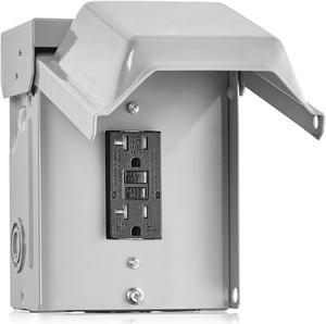 SURAIELEC Outdoor Outlet Box, 20 AMP WRTR GFCI Receptacle, Rainproof 3R Enclosure, Weatherproof All Metal Electrical Outlet Cover, Power Plug for Outdoor Decorations, Patio Lights, ETL Listed