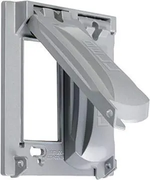Hubbell-Bell MX2050S Two Gang Two Device Flat Metal Weatherproof Receptacle Cover, Grey