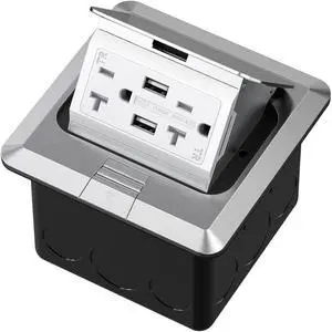 KYHSHJ 4.8A USB Chargers Pop Up Floor Waterproof Electrical Outlet Receptacle Stainless Steel Box, Silver