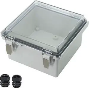 Zulkit Junction Box ABS Plastic Dustproof Waterproof IP67 Electrical Boxes Hinged Shell Outdoor Universal Project Enclosure Grey Clear Cover, Stainless Steel Buckles 5.9 x 5.9 x 3.5 inch
