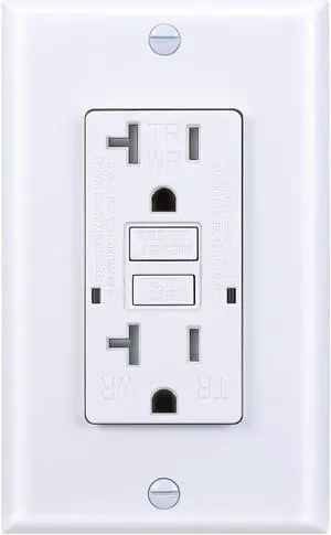 20 Amp GFCI Outlet, Tamper-Resistant, Weather Resistant Receptacle Indoor or Outdoor Use, LED Indicator with Decor Wall Plates and ScrewsUL Listed, White (1 Pack)