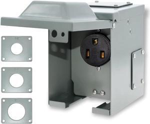 50 Amp 6-50R Outlet Box 250 Volt, Enclosed Lockable Weatherproof Outdoor Electrical NEMA 6-50R Receptacle Panel Heavy Duty Box Pre-Drilled, For Welder EV RV Electric Car Generator, ETL Listed