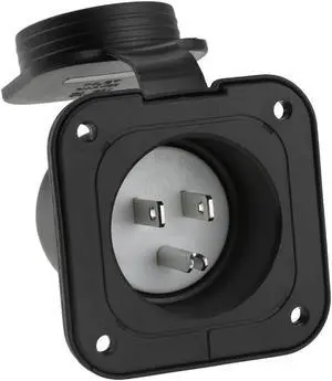 15 Amp Flanged Inlet, 125V NEMA 5-15P Shore Power Inlet Receptacle, AC Port Plug with Waterproof Cover, 2 Pole 3-Wire Straight Blade Electric Plug for RV Boat Camper Trailer, ETL Listed