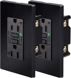 Nineleaf Black GFCI Outlet 15Amp 2PK,Black Outlets Receptacles,GFI Electrical Outlet with LED Indicator,Weather Resistant WR,Ground Fault Circuit Interrupters,120V,Wall Plates and Screws Included,ETL