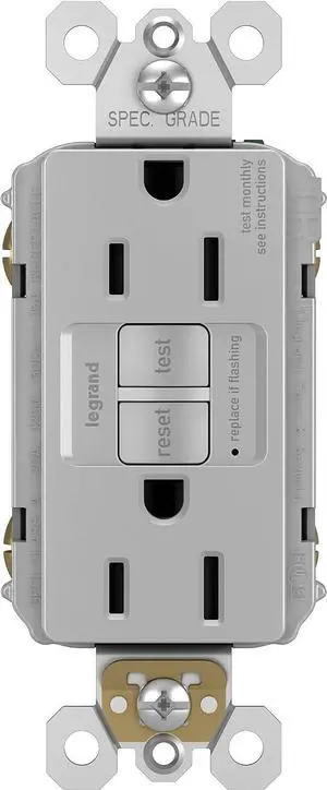 Legrand radiant 1597GRYCCD12 15 Amp GFCI Self Test Decorator Duplex Outlet, Gray (1 Count)