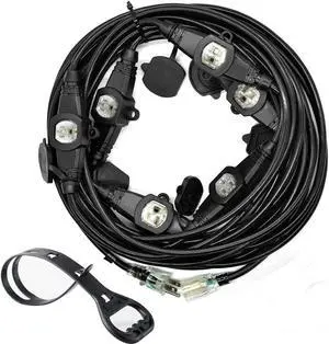 Yodotek 50FT 14 Gauge Outdoor Power Extension Cord,Seven Outlet Cable.Multiple Evenly-Spaced Plug Ideal for Landscaping Light,Stage Backlines,Holiday Decoration and Christmas,ETL Listed