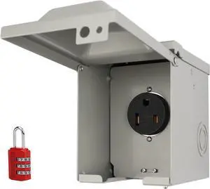 50 Amp 250 Volt 6-50R EV/Welding Power Outlet Box, Enclosed Lockable Weatherproof Outdoor Electrical